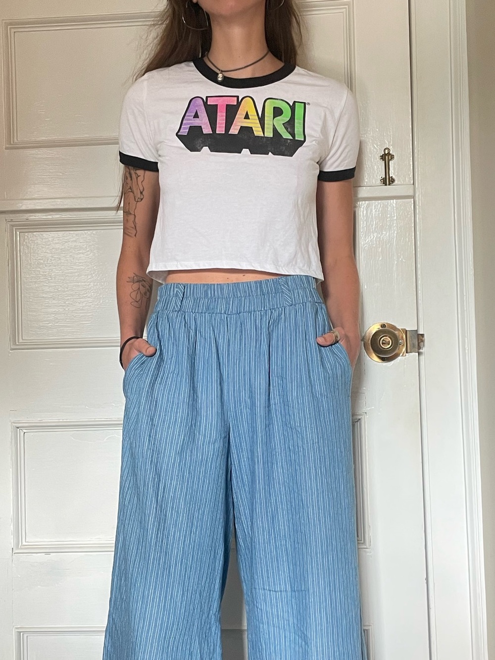 Atari Cropped Ringer Tee with Rainbow Logo